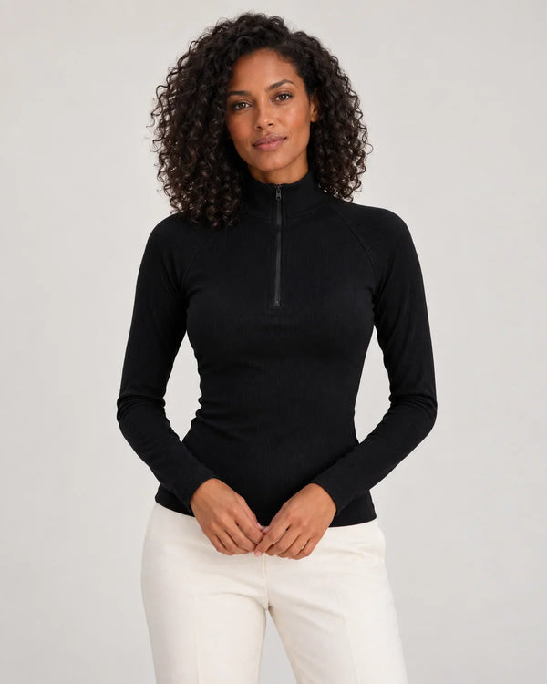 Talia | Women's Ribbed Half-Zip High Neck Long Sleeve Top