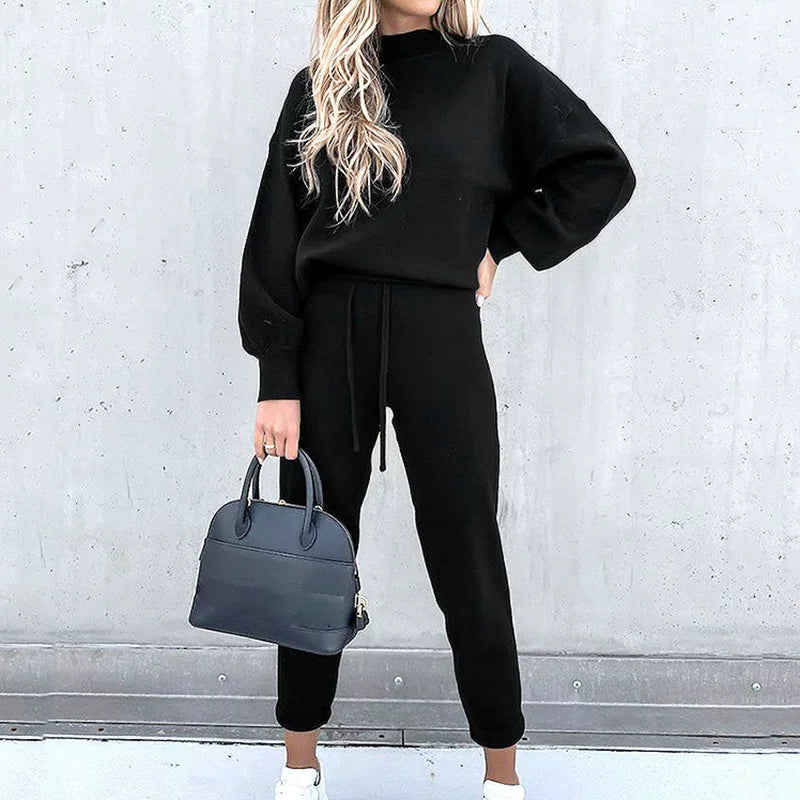 Black high neck sweater and drawstring trouser set