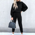Black high neck sweater and drawstring trouser set