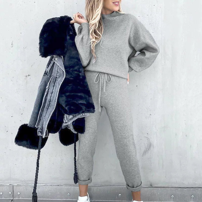 Grey high neck sweater and drawstring trouser set