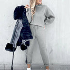 Grey high neck sweater and drawstring trouser set