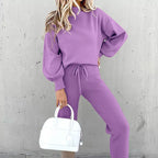 Lilac high neck sweater and drawstring trouser set