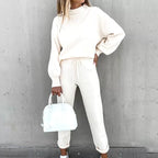 Cream high neck sweater and drawstring trouser set