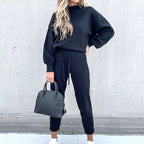 Navy high neck sweater and drawstring trouser set