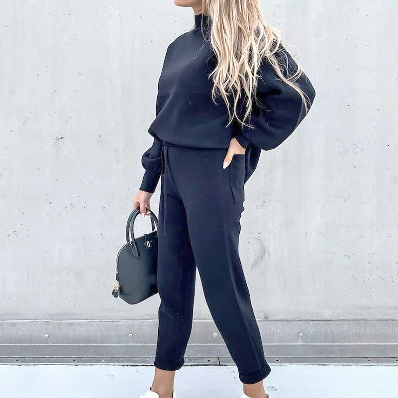 Navy high neck sweater and drawstring trouser set