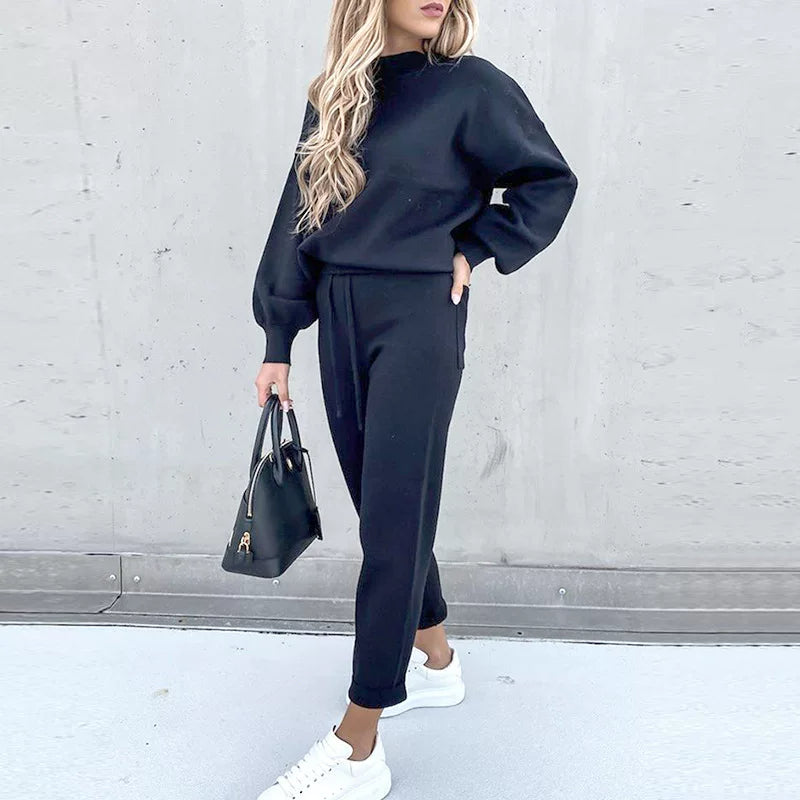 Navy high neck sweater and drawstring trouser set