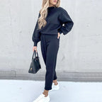 Navy high neck sweater and drawstring trouser set