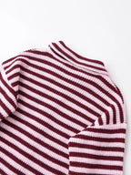 Burgundy striped zip up cardigan, shoulder and sleeve detail