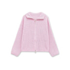Pale pink zip up knit cardigan, flat lay