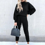 Black high neck sweater and drawstring trouser set