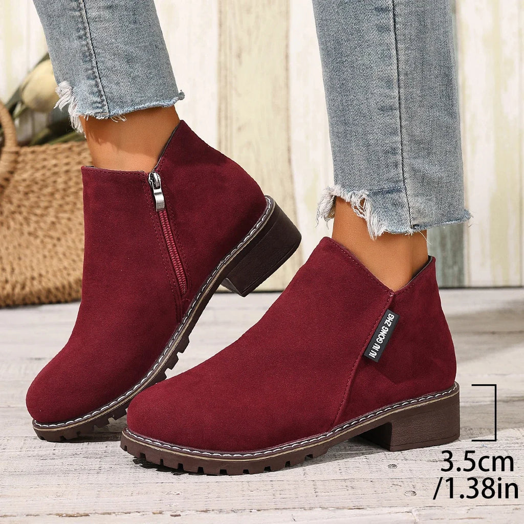 Burgundy ankle boots with 3.5 cm heel height detail