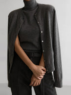 Charcoal knit tank and button cardigan set with trousers