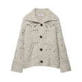 Oatmeal open knit collared cardigan with black buttons