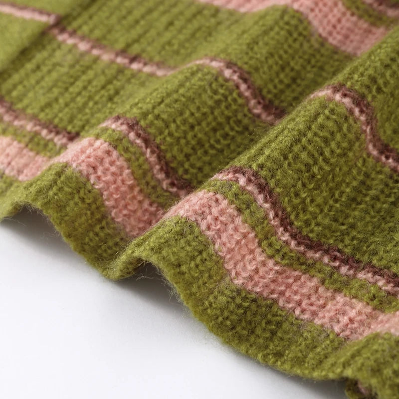 Close-up of the soft fuzzy stripe knit texture