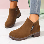 Brown chunky heel ankle boots, product photo
