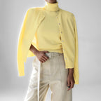 Lemon yellow knit tank and button cardigan set, front view