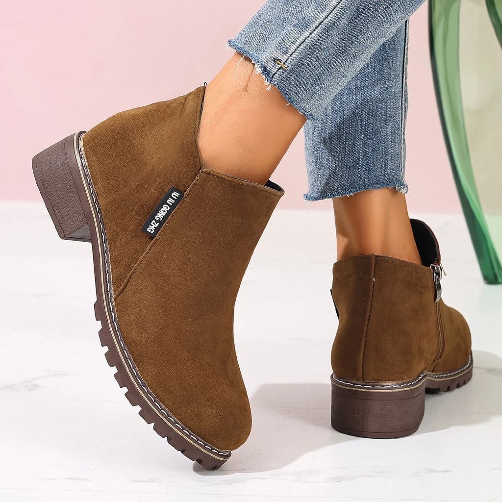 Brown ankle boots, back and side view