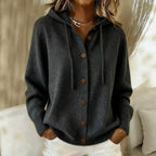 Charcoal hooded button cardigan with drawstring hood