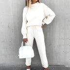 Cream high neck sweater and drawstring trouser set