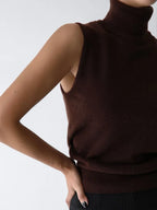 Chocolate brown sleeveless knit tank with ribbed hem