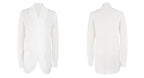 Ivory long open front cardigan, front and back view
