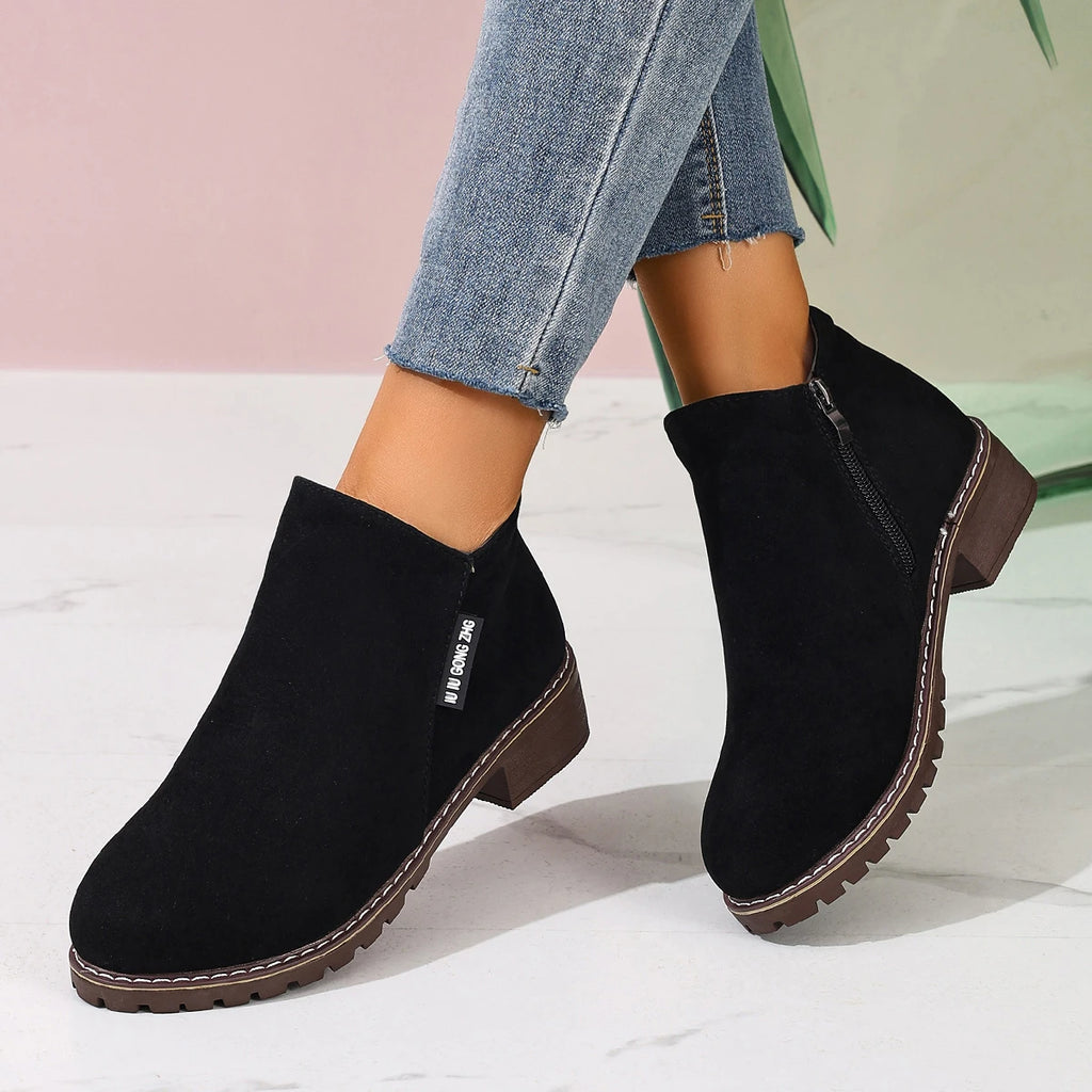 Black chunky heel ankle boots, product photo
