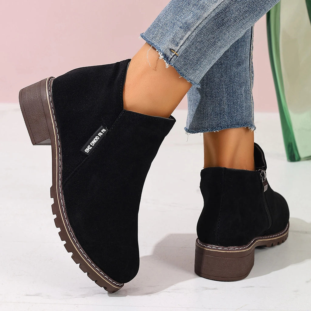Black ankle boots, back and side view