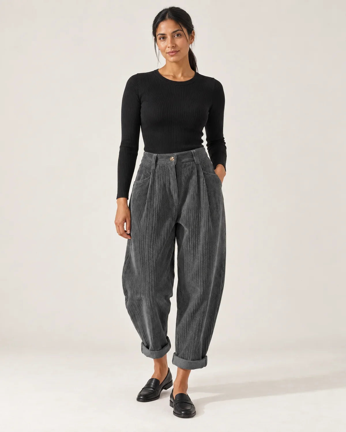 Maisie | Women's High-Waisted Tapered Pants with Pleats
