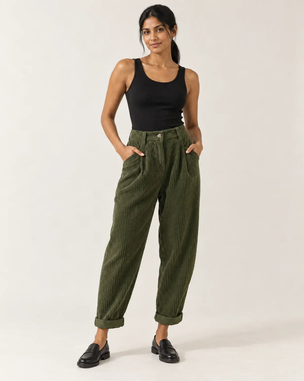 Maisie | Women's High-Waisted Tapered Pants with Pleats