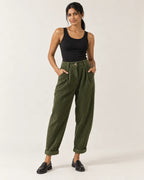 Maisie | Women's High-Waisted Tapered Pants with Pleats