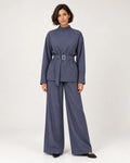 Elspeth | Women's Pinstripe Belted Top and Wide-Leg Pant Set