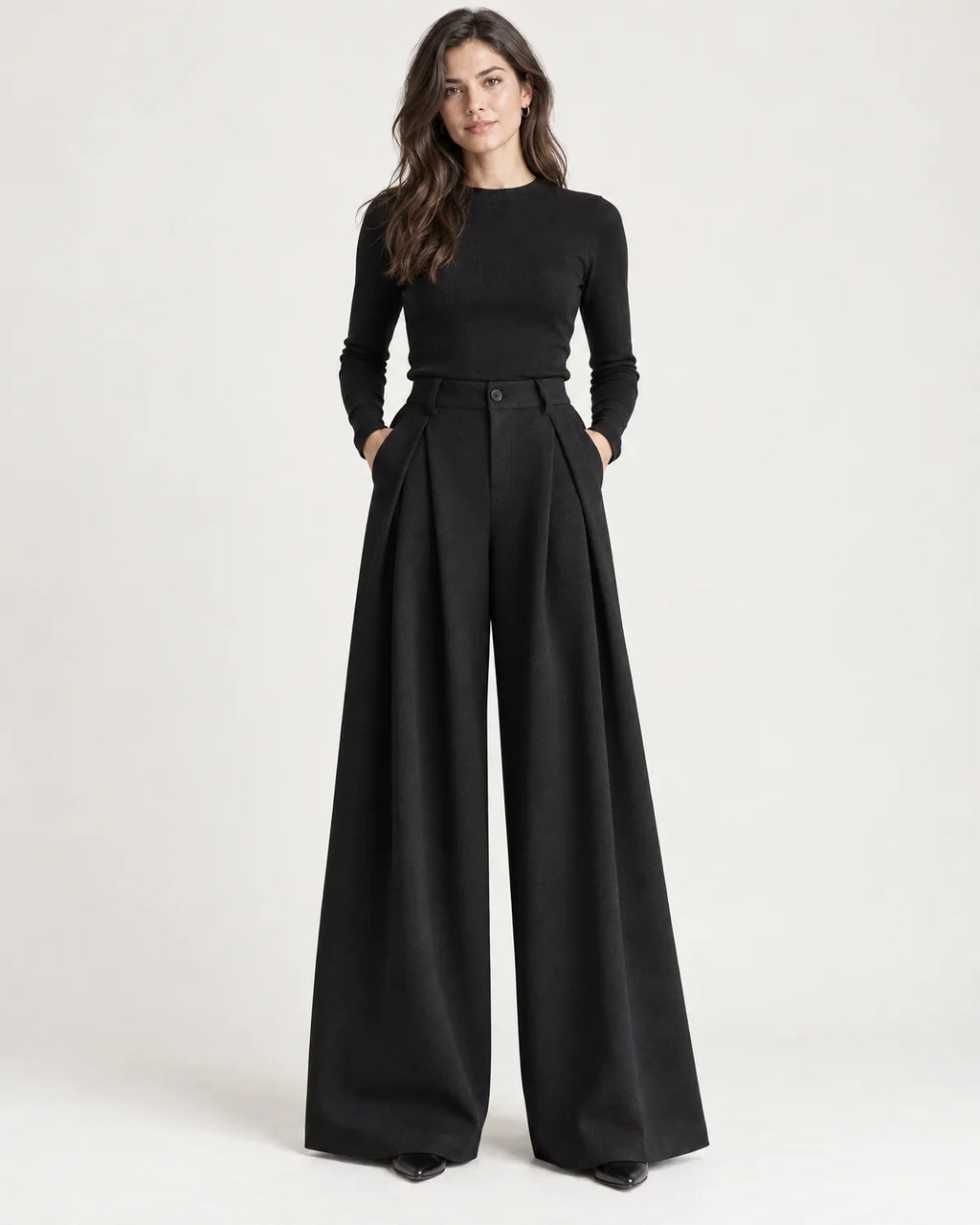 Clemence | Women's High-Waisted Pleated Wide-Leg Pants