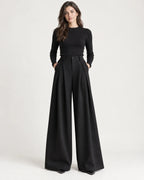 Clemence | Women's High-Waisted Pleated Wide-Leg Pants