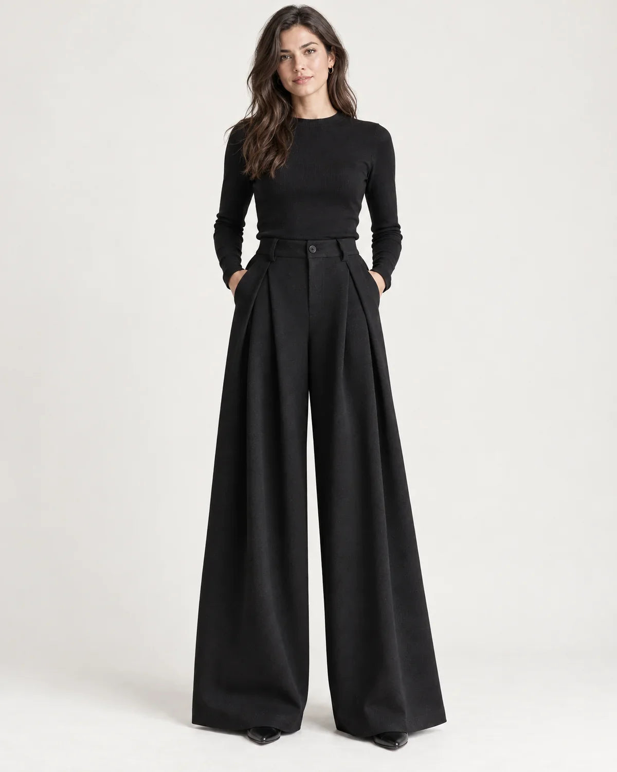 Clemence | Women's High-Waisted Pleated Wide-Leg Pants