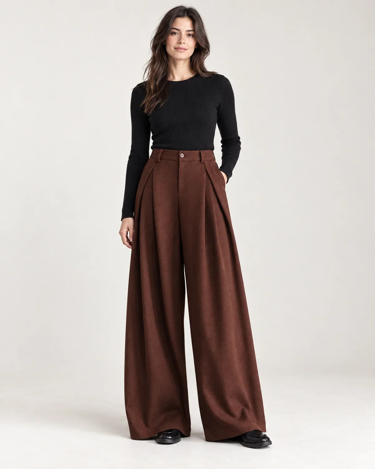 Clemence | Women's High-Waisted Pleated Wide-Leg Pants