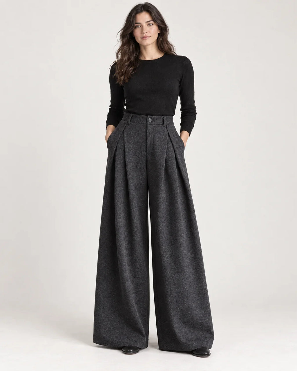 Clemence | Women's High-Waisted Pleated Wide-Leg Pants
