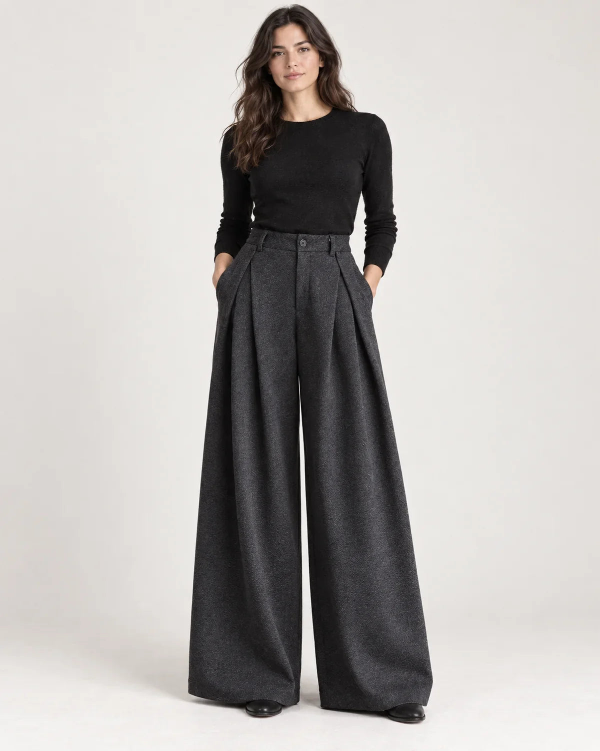 Clemence | Women's High-Waisted Pleated Wide-Leg Pants
