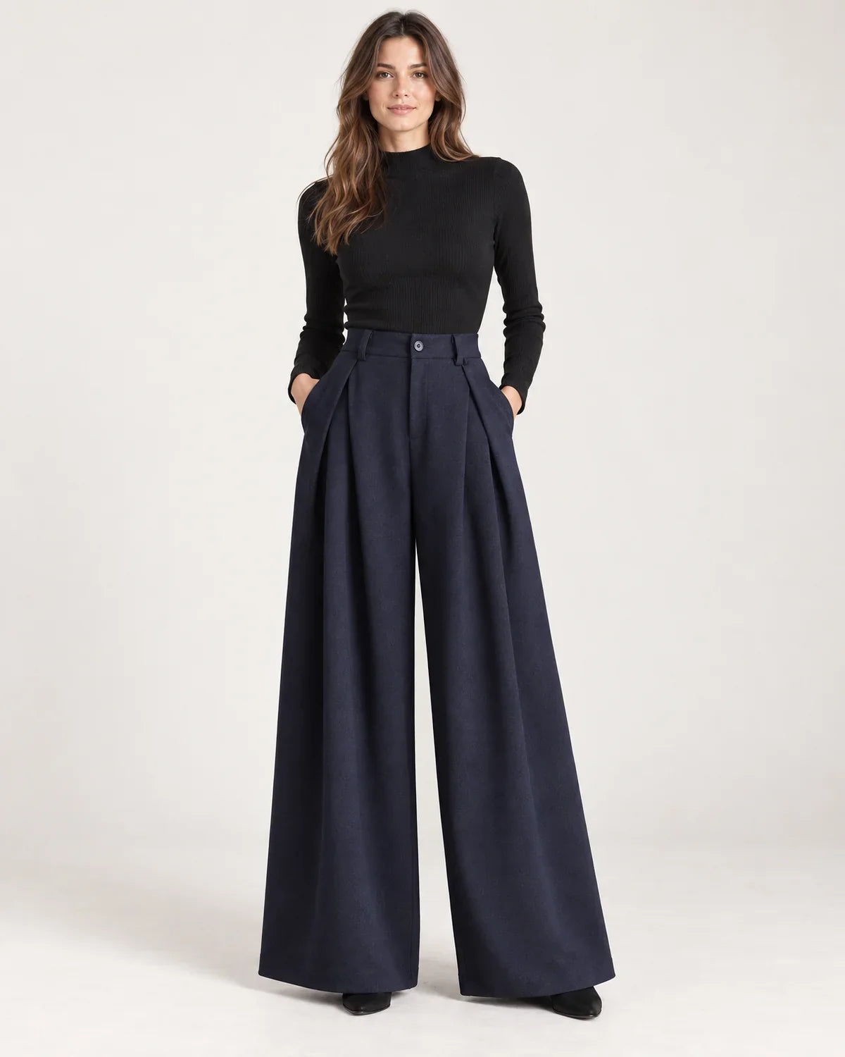 Clemence | Women's High-Waisted Pleated Wide-Leg Pants