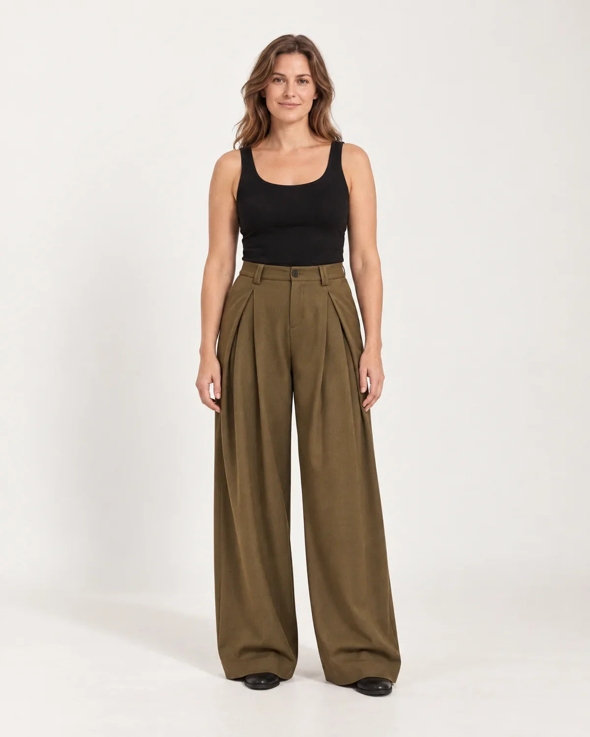 Clemence | Women's High-Waisted Pleated Wide-Leg Pants