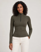 Talia | Women's Ribbed Half-Zip High Neck Long Sleeve Top