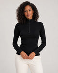 Talia | Women's Ribbed Half-Zip High Neck Long Sleeve Top