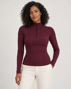 Talia | Women's Ribbed Half-Zip High Neck Long Sleeve Top