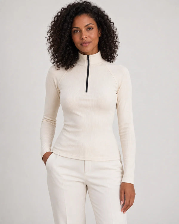 Talia | Women's Ribbed Half-Zip High Neck Long Sleeve Top
