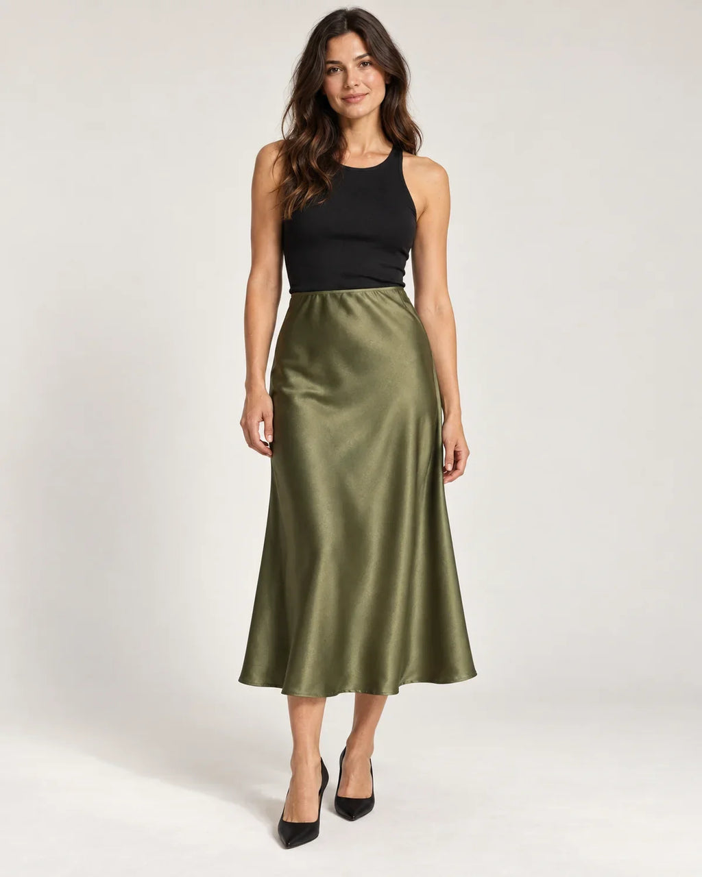 Saskia | Women's High-Waisted A-Line Midi Skirt