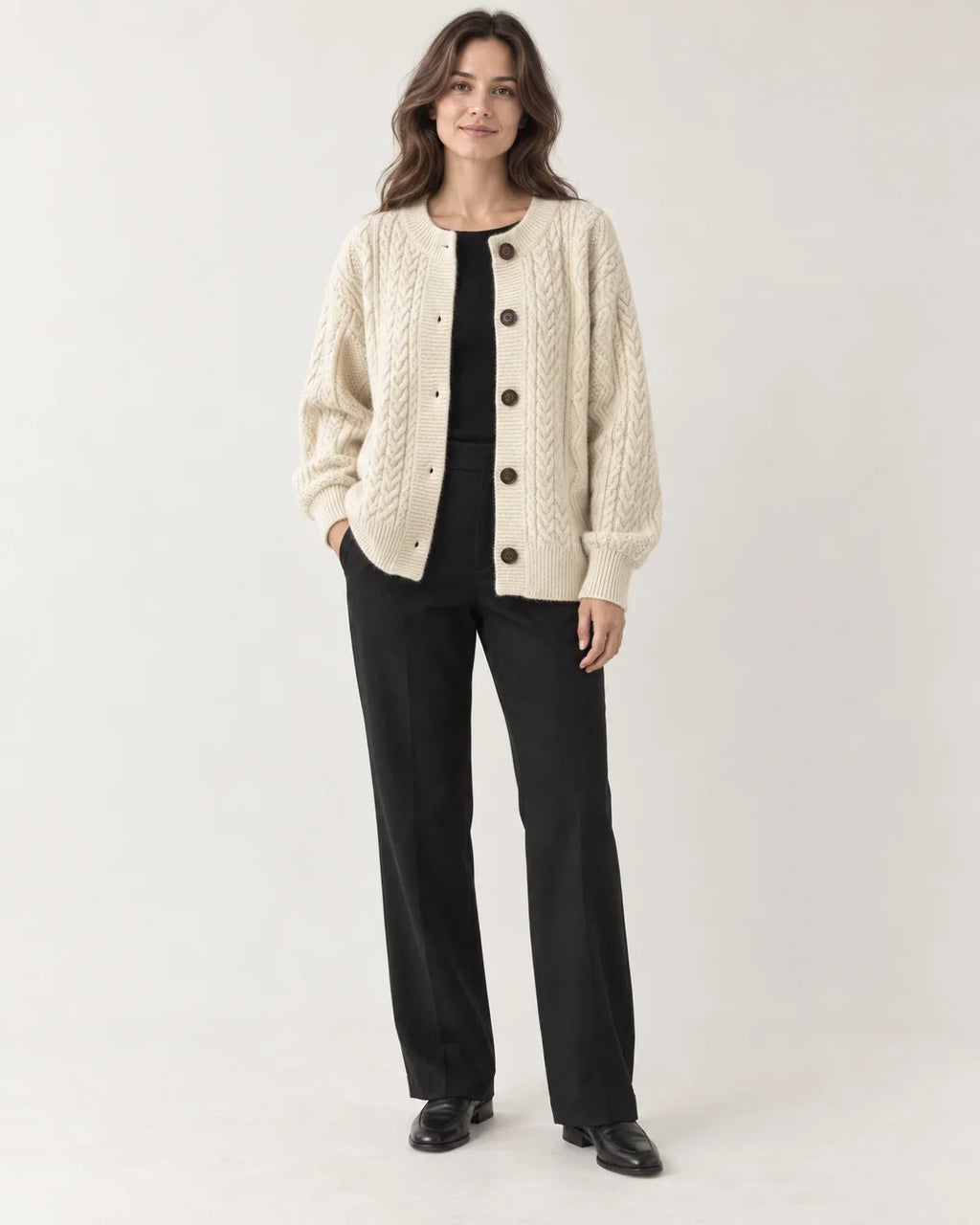Odile | Women's Cable Knit Button Cardigan