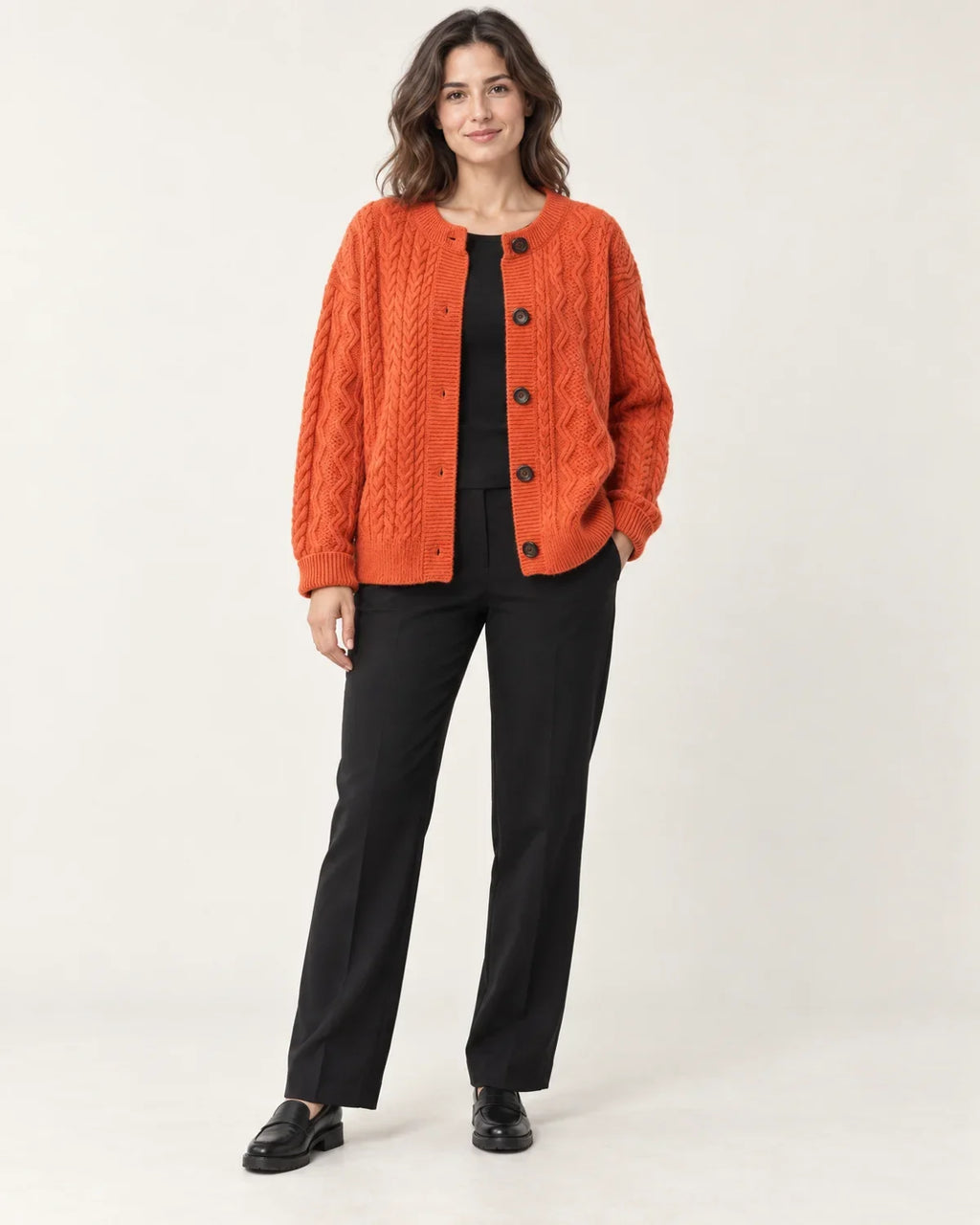Odile | Women's Cable Knit Button Cardigan