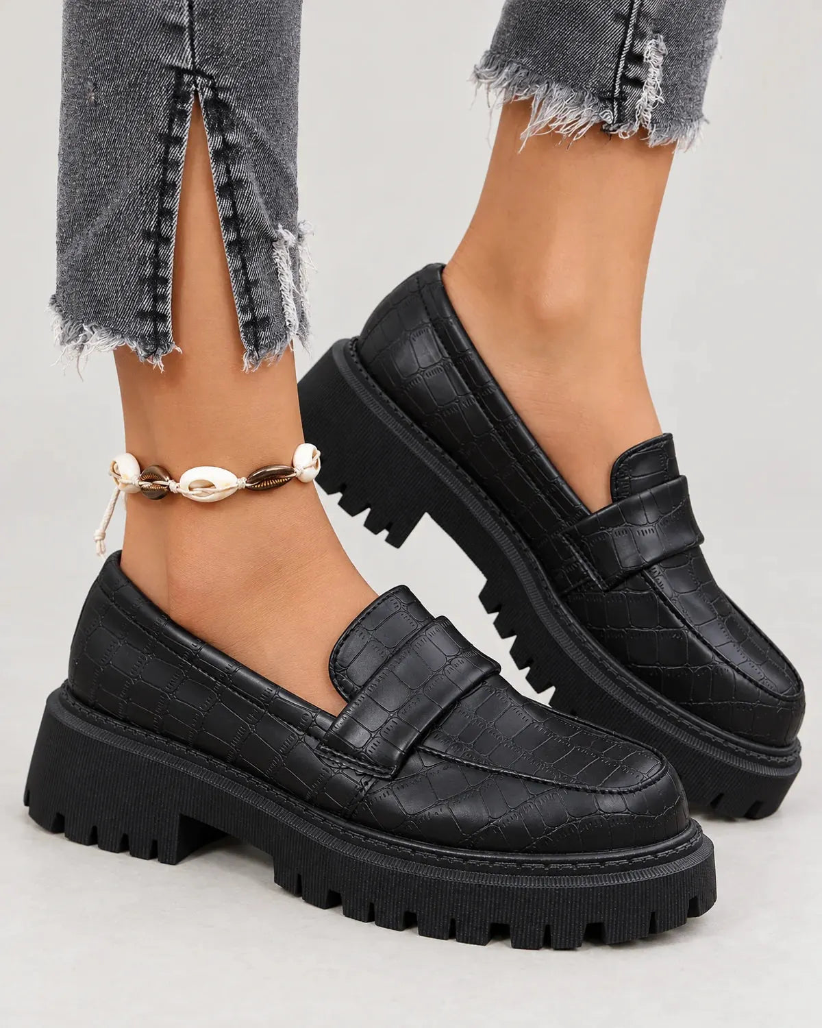 Marguerite | Women's Embossed Loafers with Lug Sole