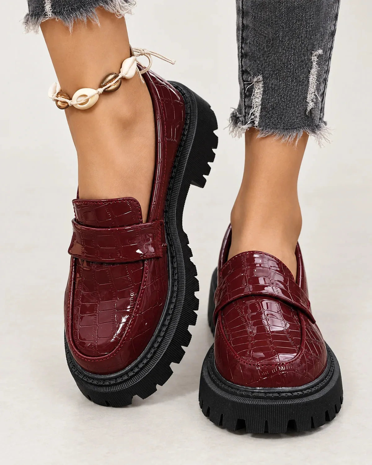 Marguerite | Women's Embossed Loafers with Lug Sole