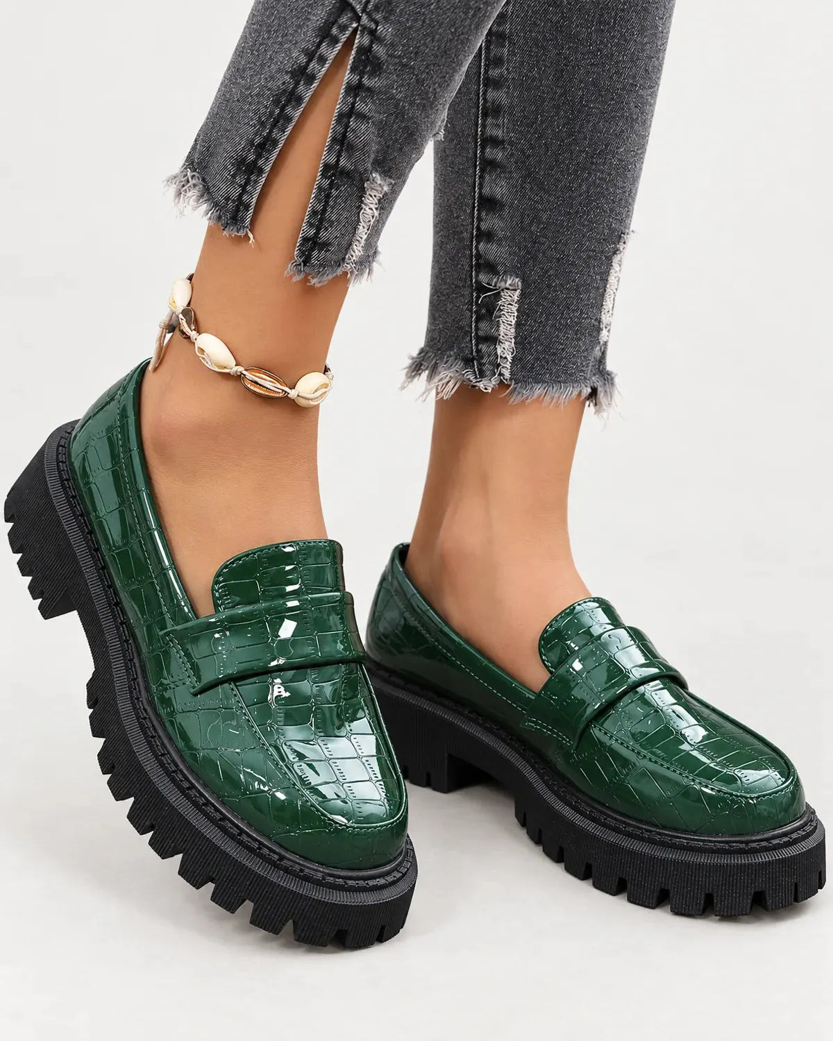 Marguerite | Women's Embossed Loafers with Lug Sole
