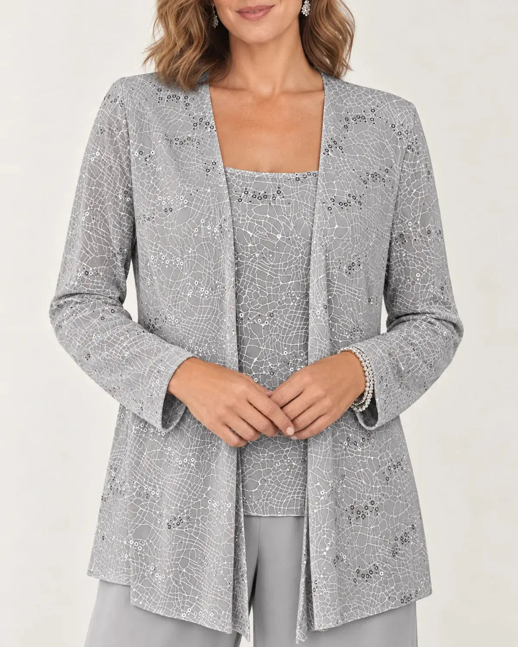 Aurelie | Women's Sequin Three-Piece Wide-Leg Pant Set